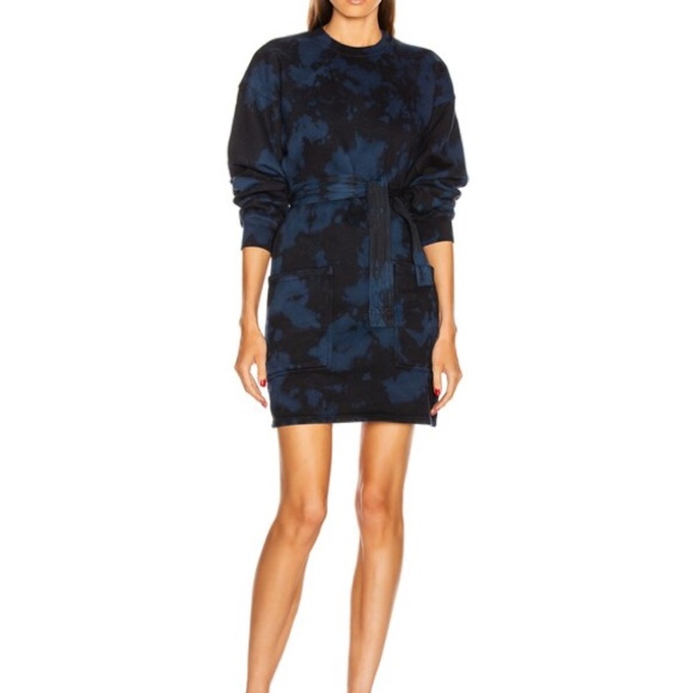 Proenza Schouler Navy and Black Tie-Dye Sweatshirt Mini Dress